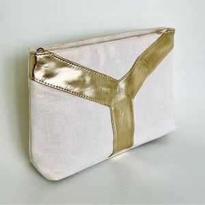 Vintage YSL Yves Saint Laurent cosmetic zipped clutch linen gold